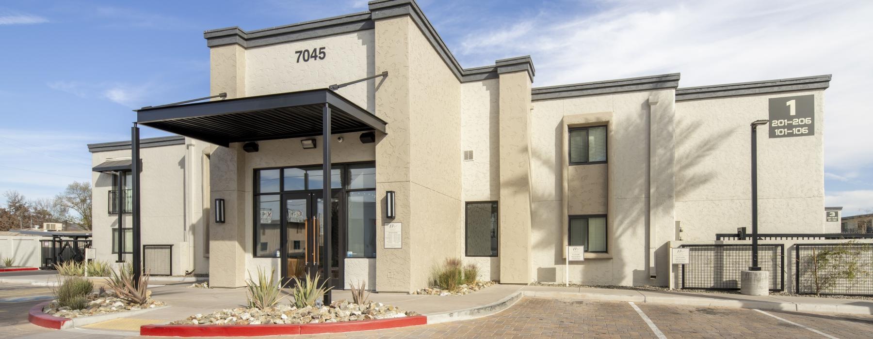 exterior of apartment building and front office entrance