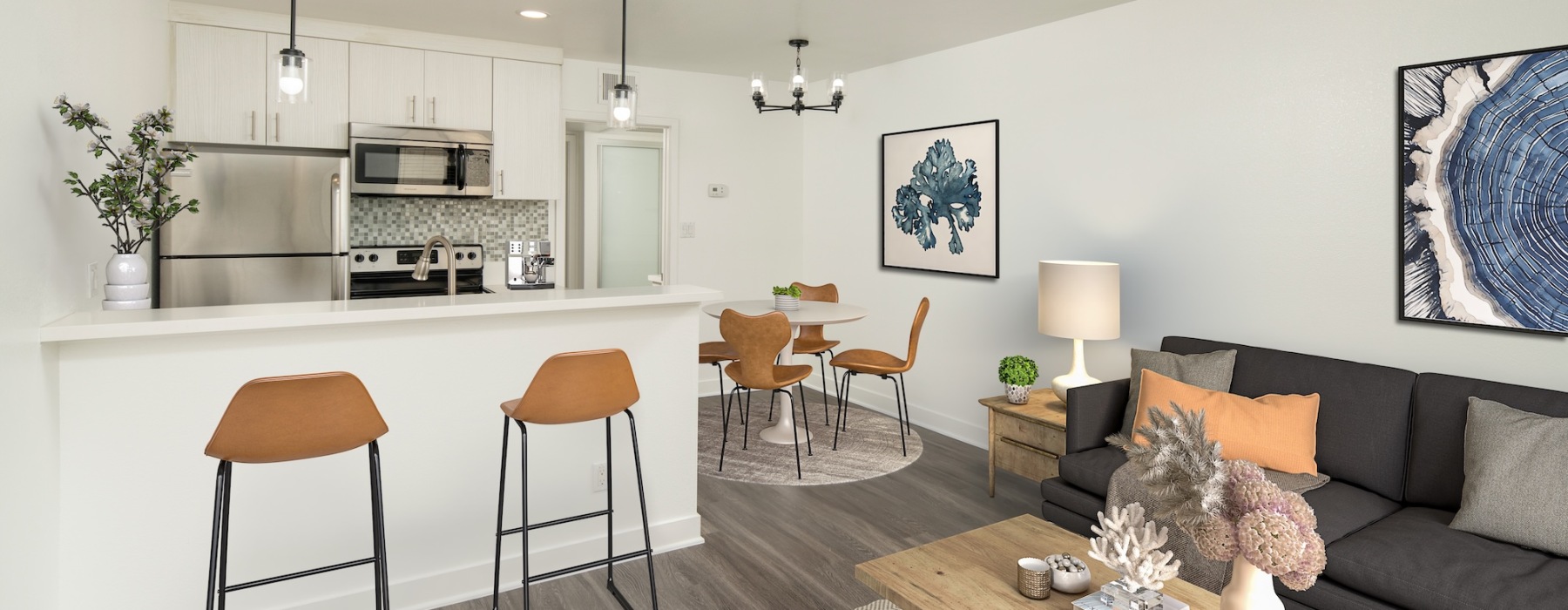 kitchen with counter and bar stools