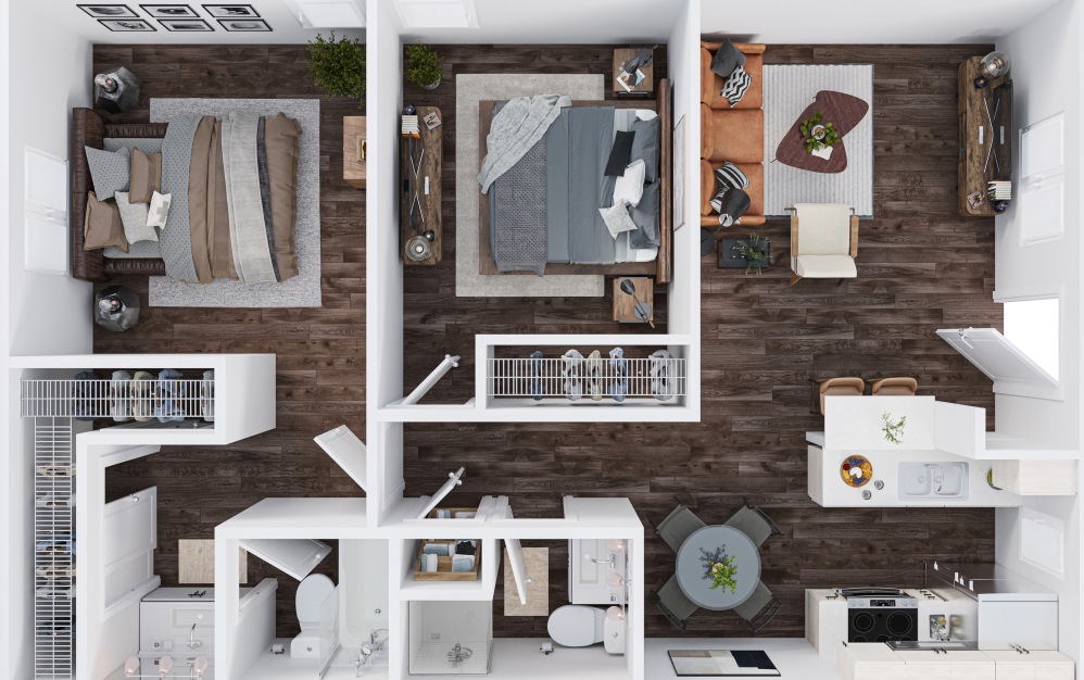 Two Bedroom - 2 bedroom floorplan layout with 2 bathrooms and 835 square feet